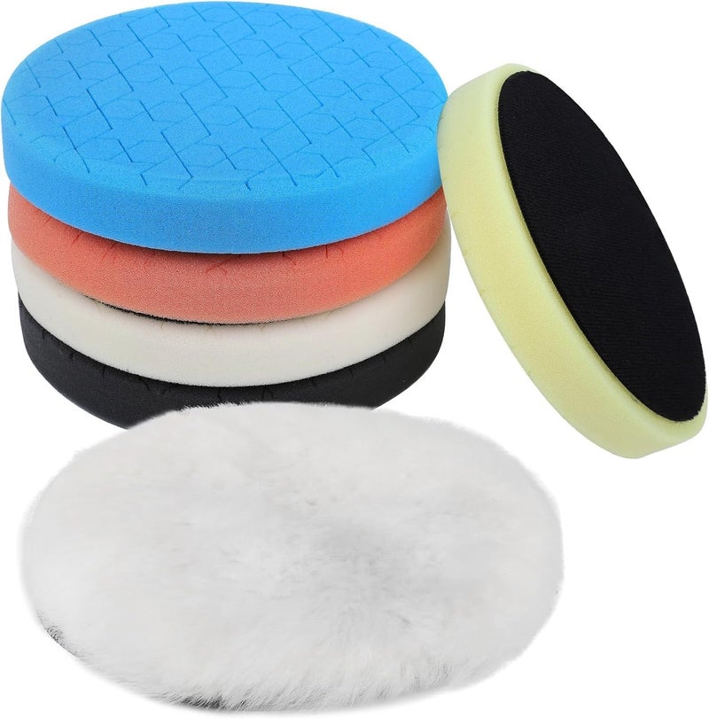 IPELY 6 Pcs 5 Inch Buffing Pads, Polishing Pads 5.5 Inch 140 mm Face for 5 Inch 125mm Base Plate Compounds, Buffer Pads for Polishing and Waxing - Image 1